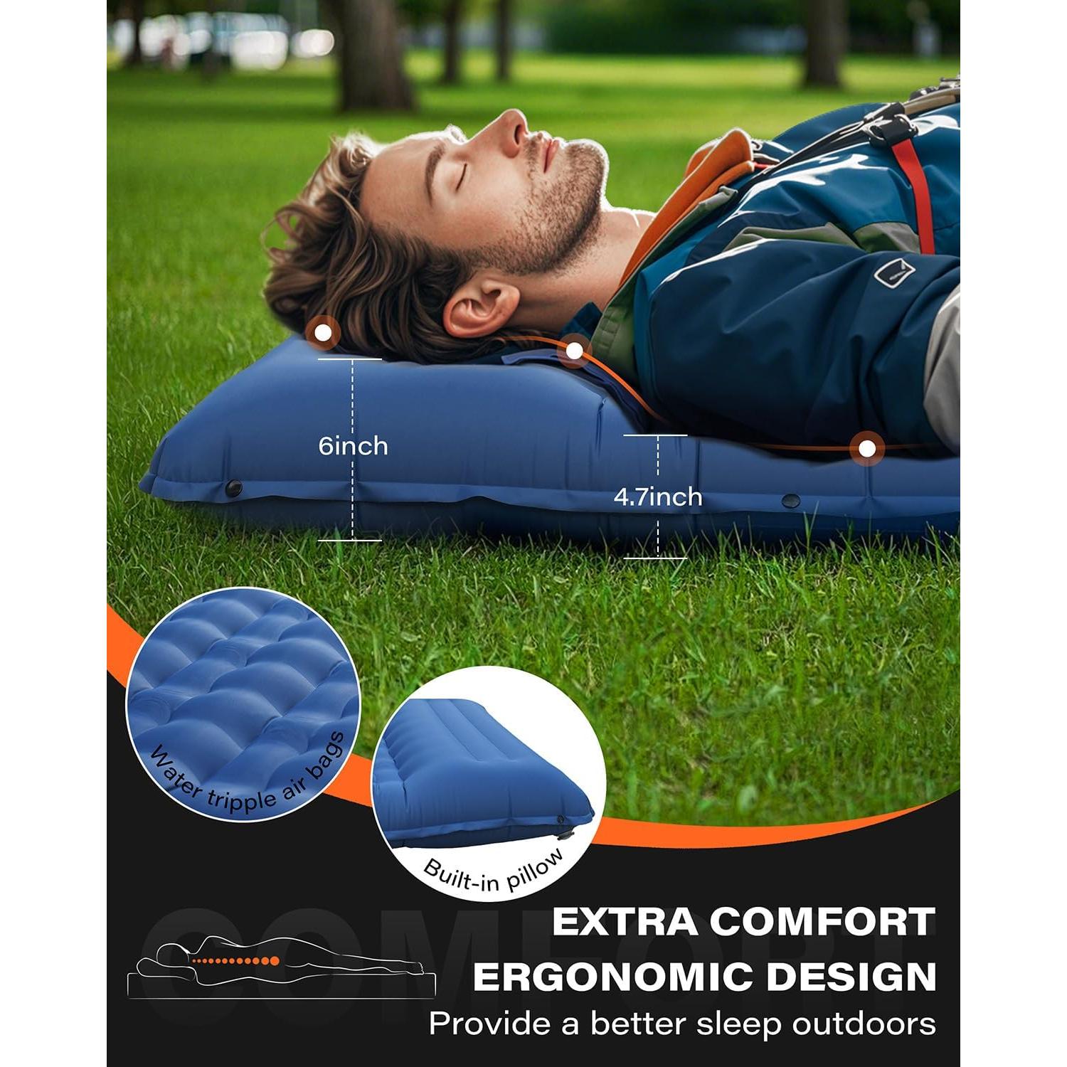 Colchón Inflable de Camping A2C OSM-Azul, 66 cm Ancho, Ultraligero