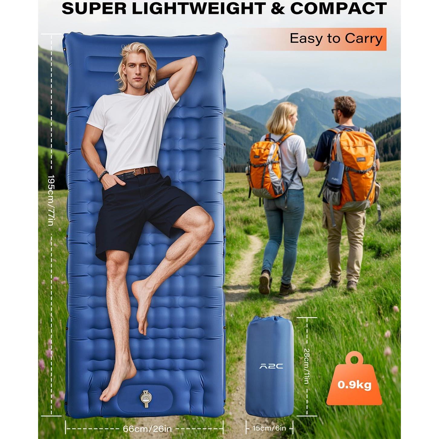 Colchón Inflable de Camping A2C OSM-Azul, 66 cm Ancho, Ultraligero