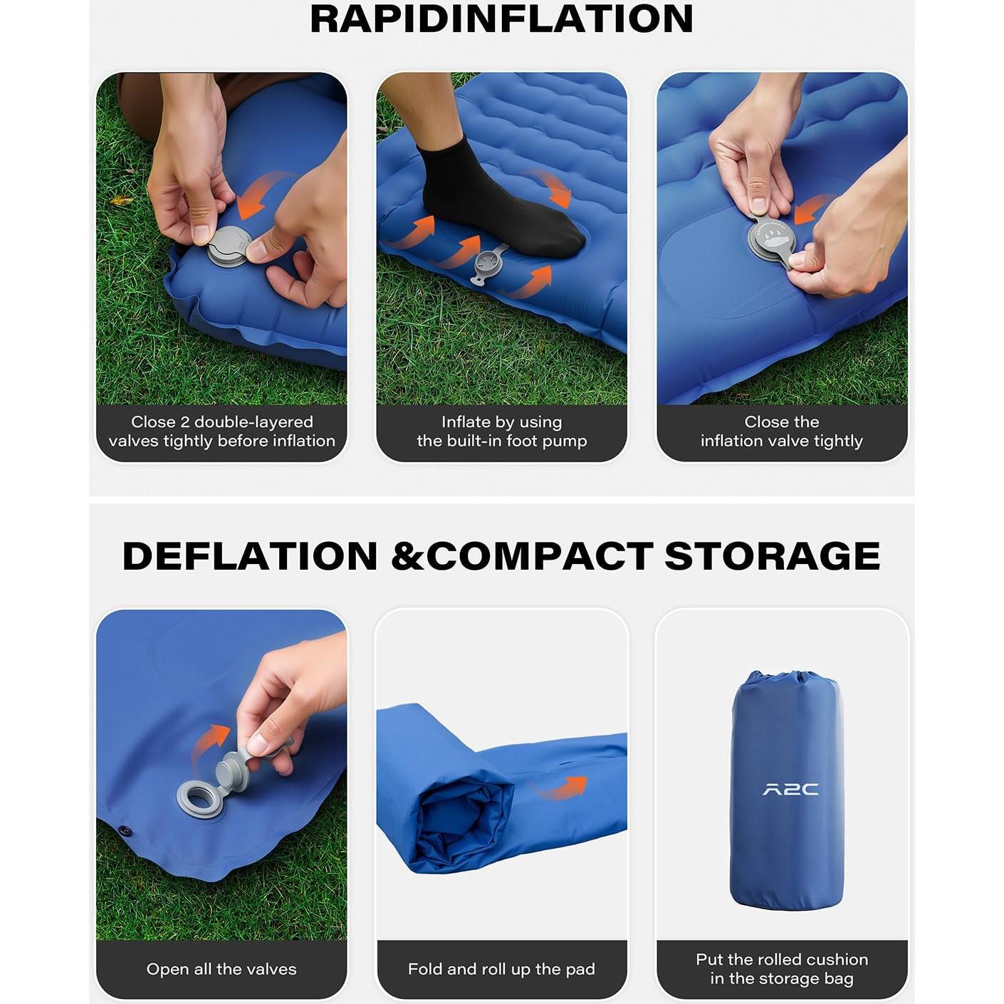 Colchón Inflable de Camping A2C OSM-Azul, 66 cm Ancho, Ultraligero