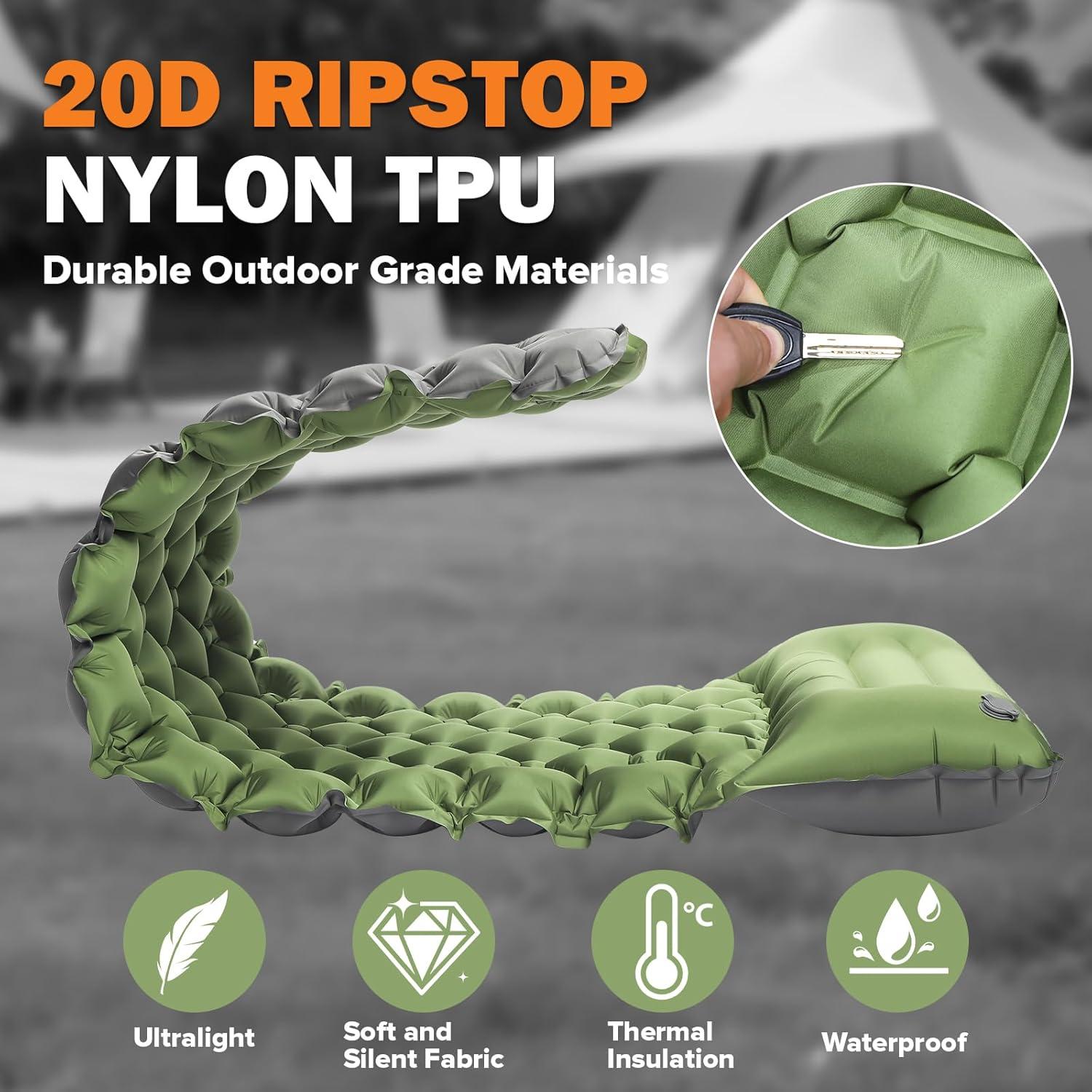 Almohadilla de Camping POWERLIX Pro Autoinflable Verde 0.94 kg