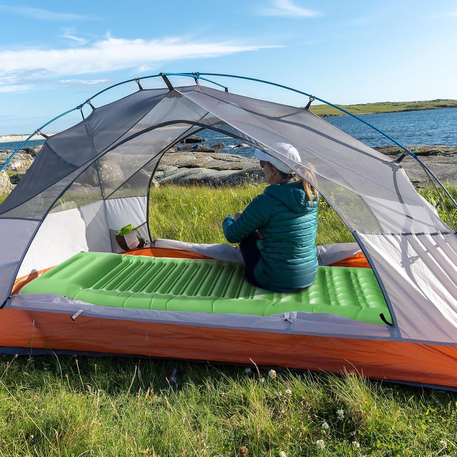 Almohadilla de Camping INVOKER 13 cm Inflable Verde Ultraligera