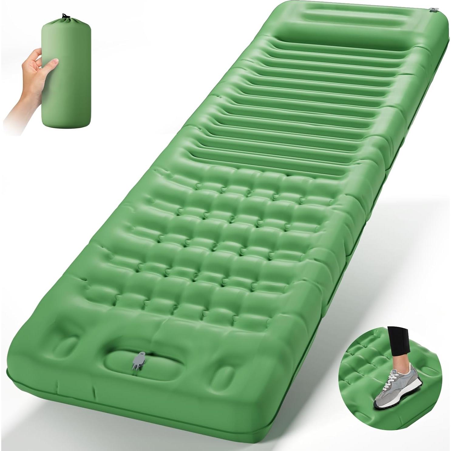 Almohadilla de Camping INVOKER 13 cm Inflable Verde Ultraligera