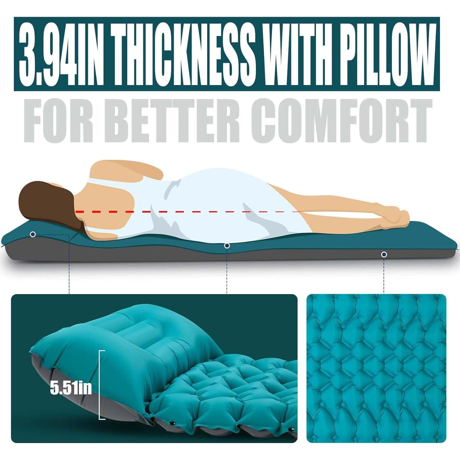 Almohadilla de Camping AKSOUL 3.9" con Almohada Integrada