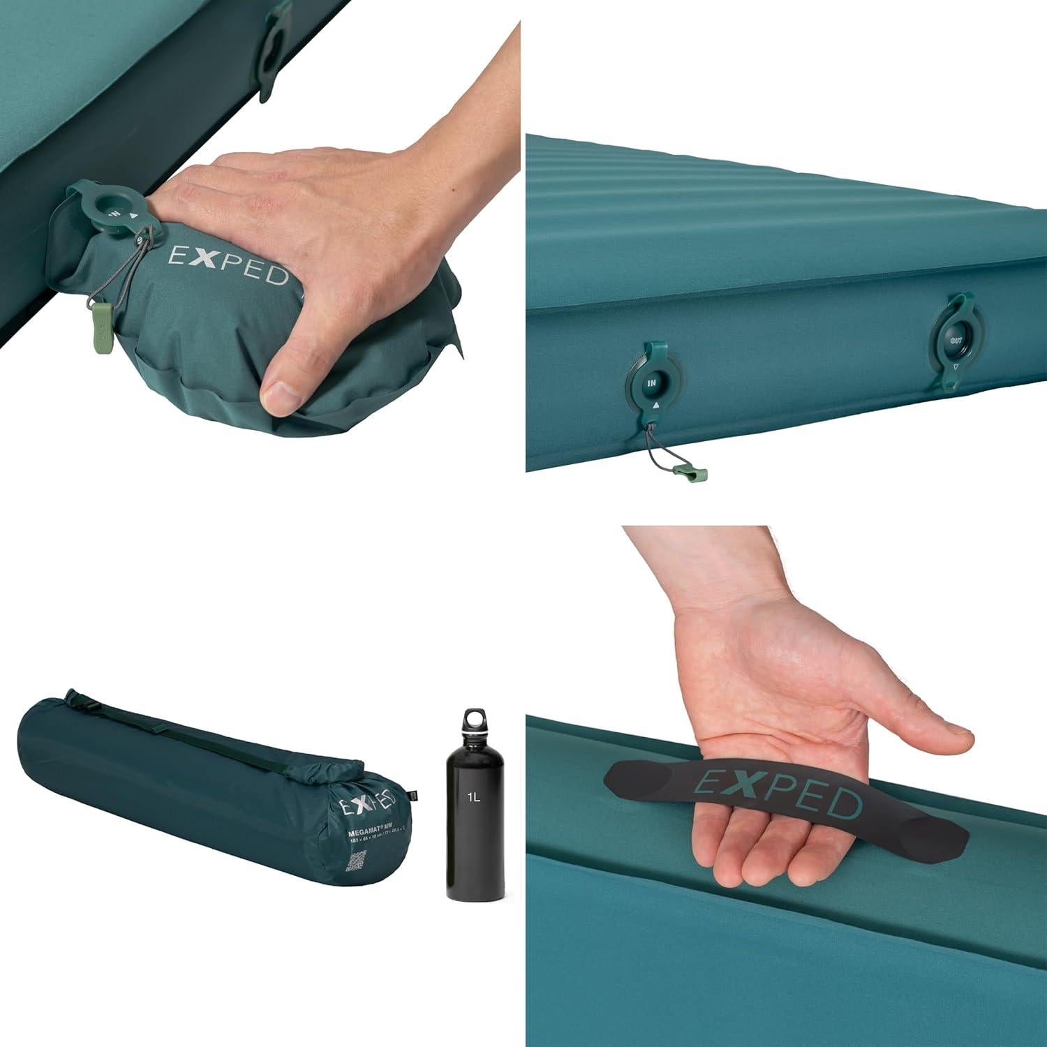 Exped MegaMat Medium Wide - Self Inflating Soft Car Sleeping Mat, 4” Foam Pad, Pump Included