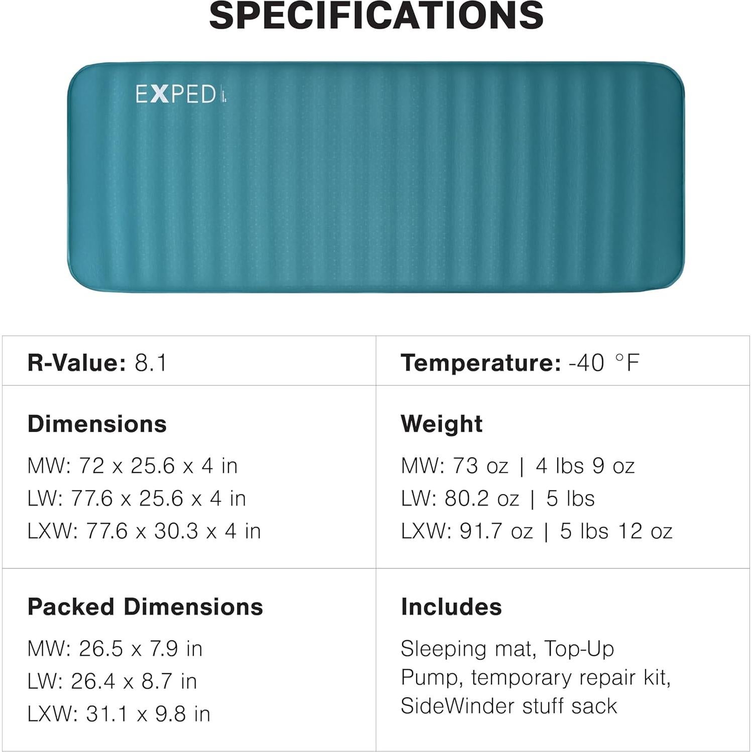 Exped MegaMat Medium Wide - Self Inflating Soft Car Sleeping Mat, 4” Foam Pad, Pump Included