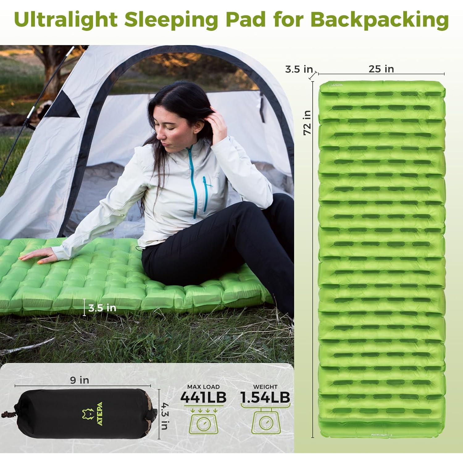 Colchoneta Aislada Inflable ATEPA 6 R-Value 182x62 cm Verde