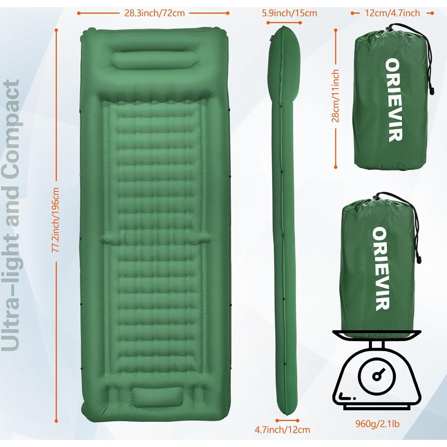 Colchón de Camping Inflable ORIEVIR SF-C01 13 cm Verde