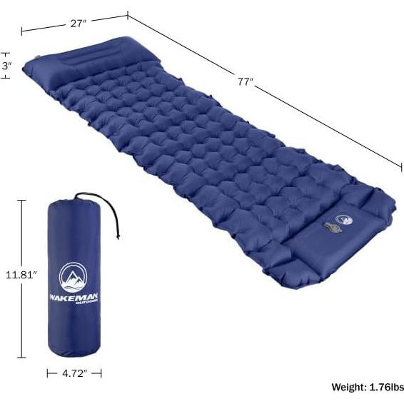 Colchón Inflable para Camping Wakeman - Almohadilla Azul con Bomba