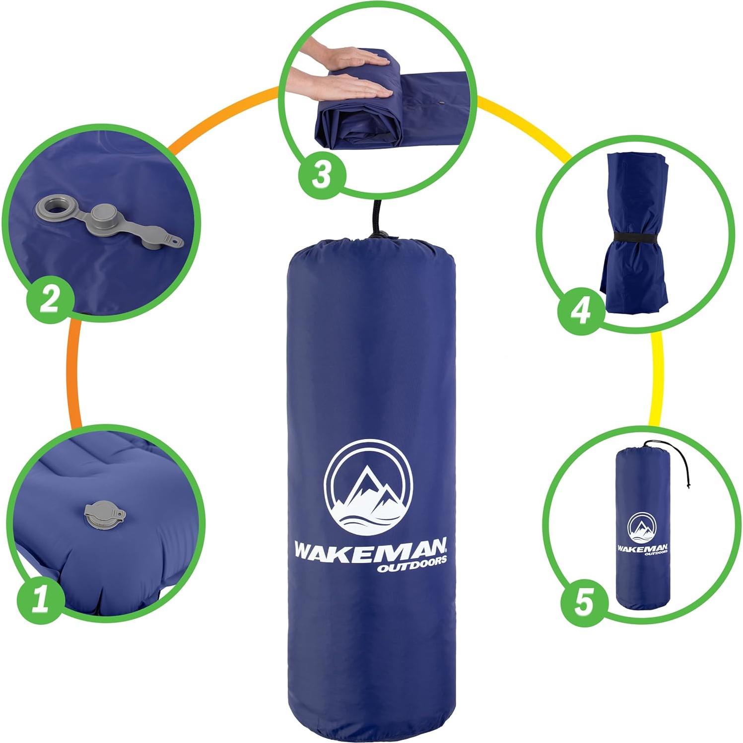 Colchón Inflable para Camping Wakeman - Almohadilla Azul con Bomba