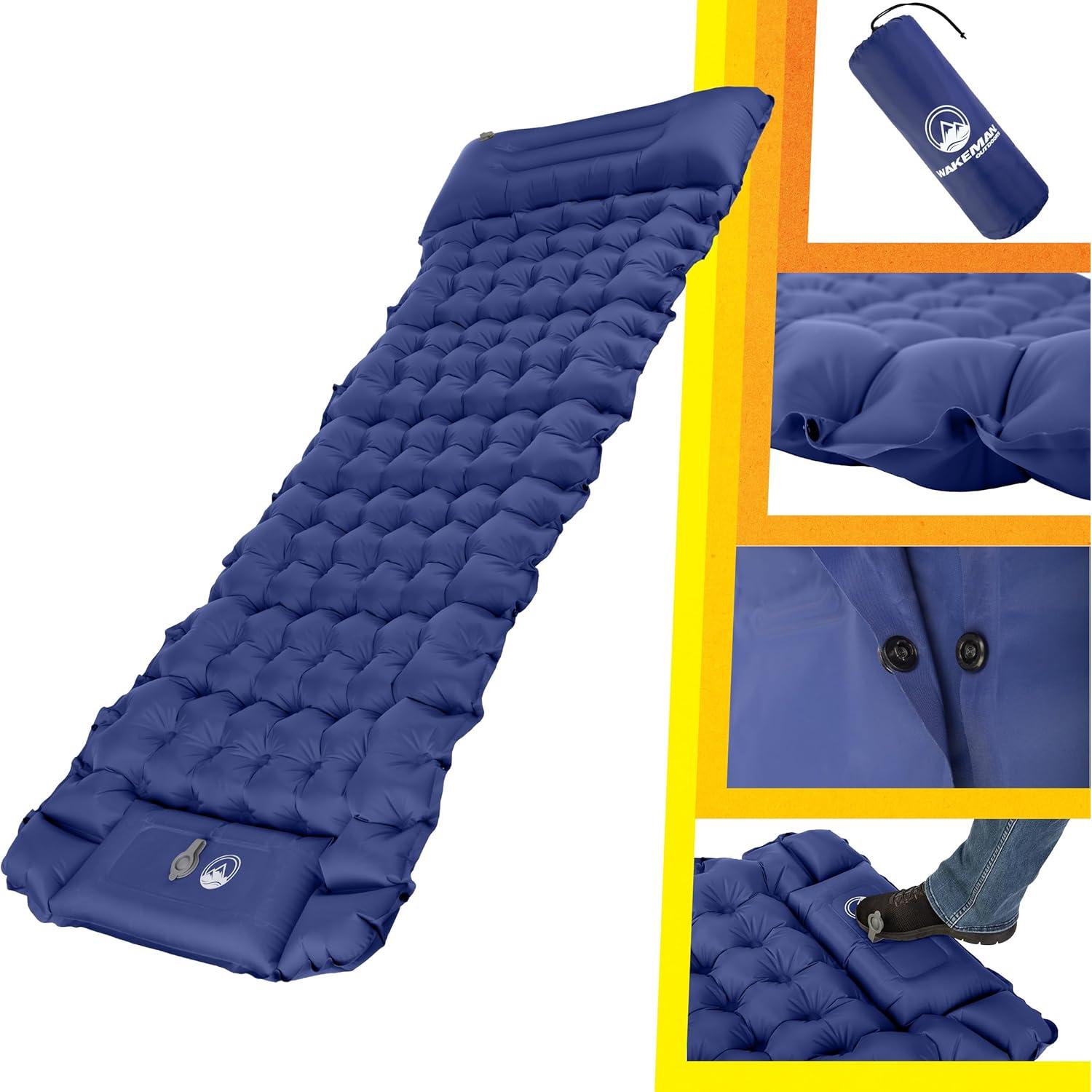 Colchón Inflable para Camping Wakeman - Almohadilla Azul con Bomba