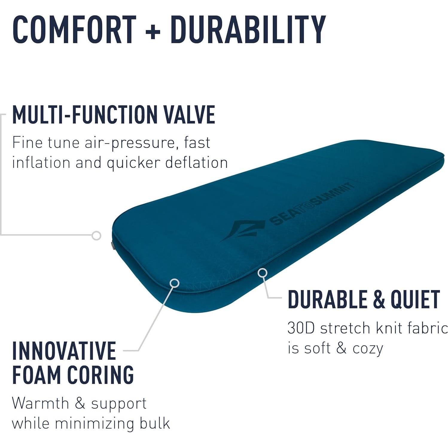 Sea to Summit Comfort Deluxe Self-Inflating Foam Double Sleeping Pad, Byron Blue