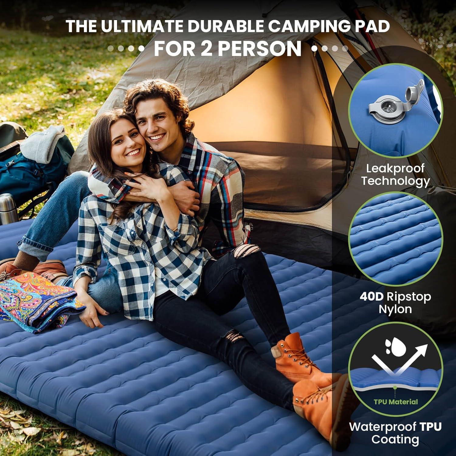 Colchón Doble Inflable Pallfi 11.89 cm para Camping Azul