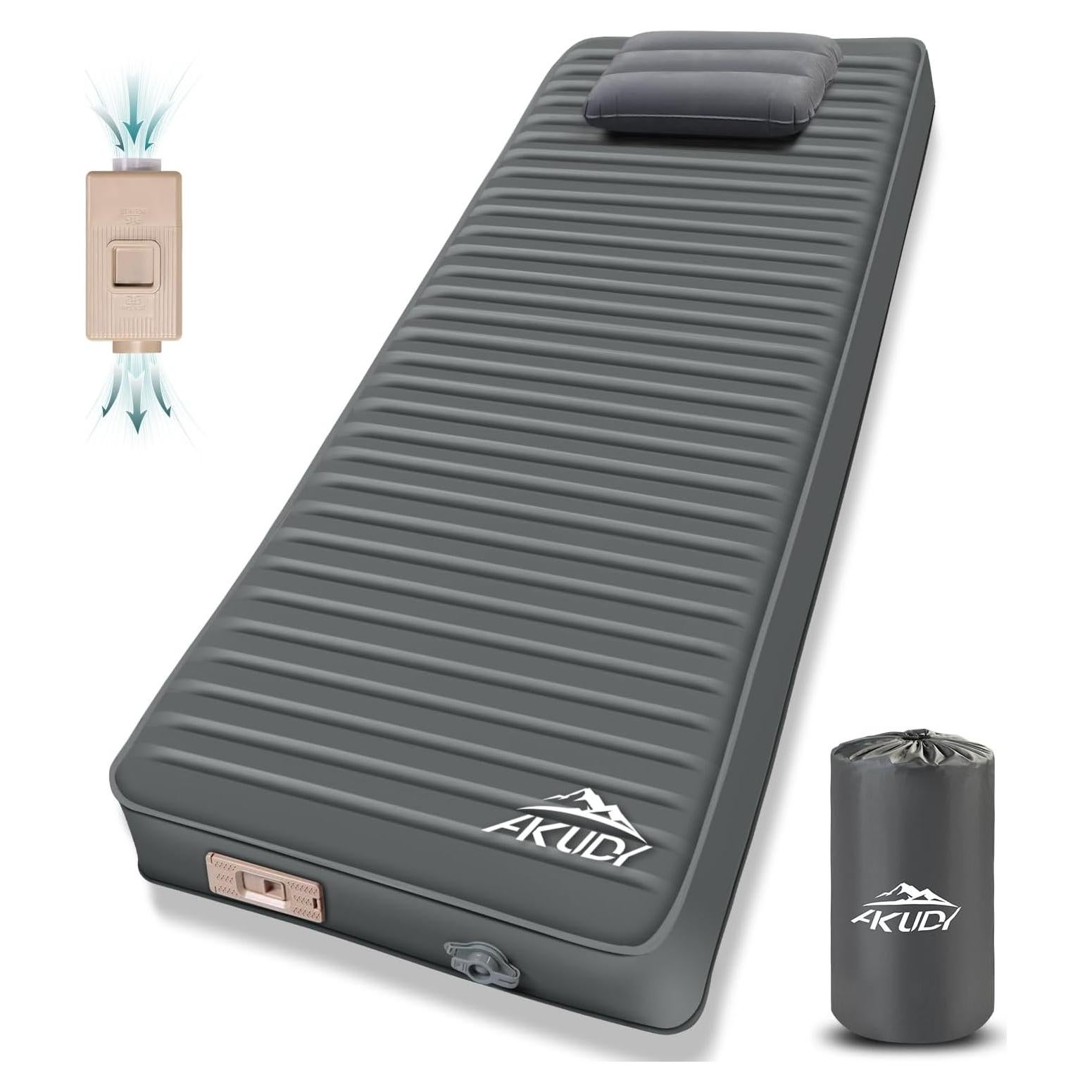 Self Inflating Sleeping Pad with Electric Pump, 4" Ultra-Thick Memory Foam Camping Pad with Pillow, 9.5 R-Value Insulated Camping Mattress, Grey