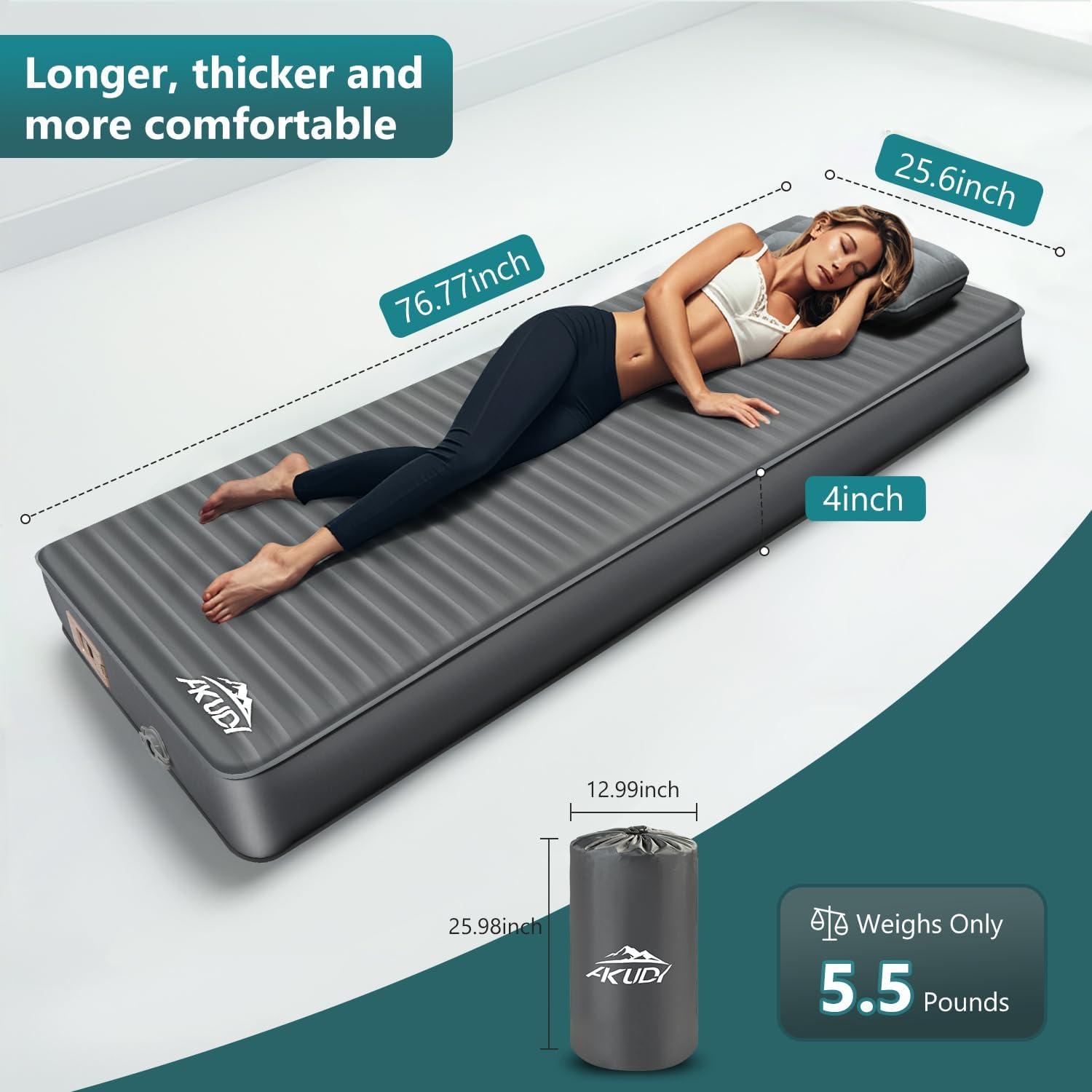 Self Inflating Sleeping Pad with Electric Pump, 4" Ultra-Thick Memory Foam Camping Pad with Pillow, 9.5 R-Value Insulated Camping Mattress, Grey