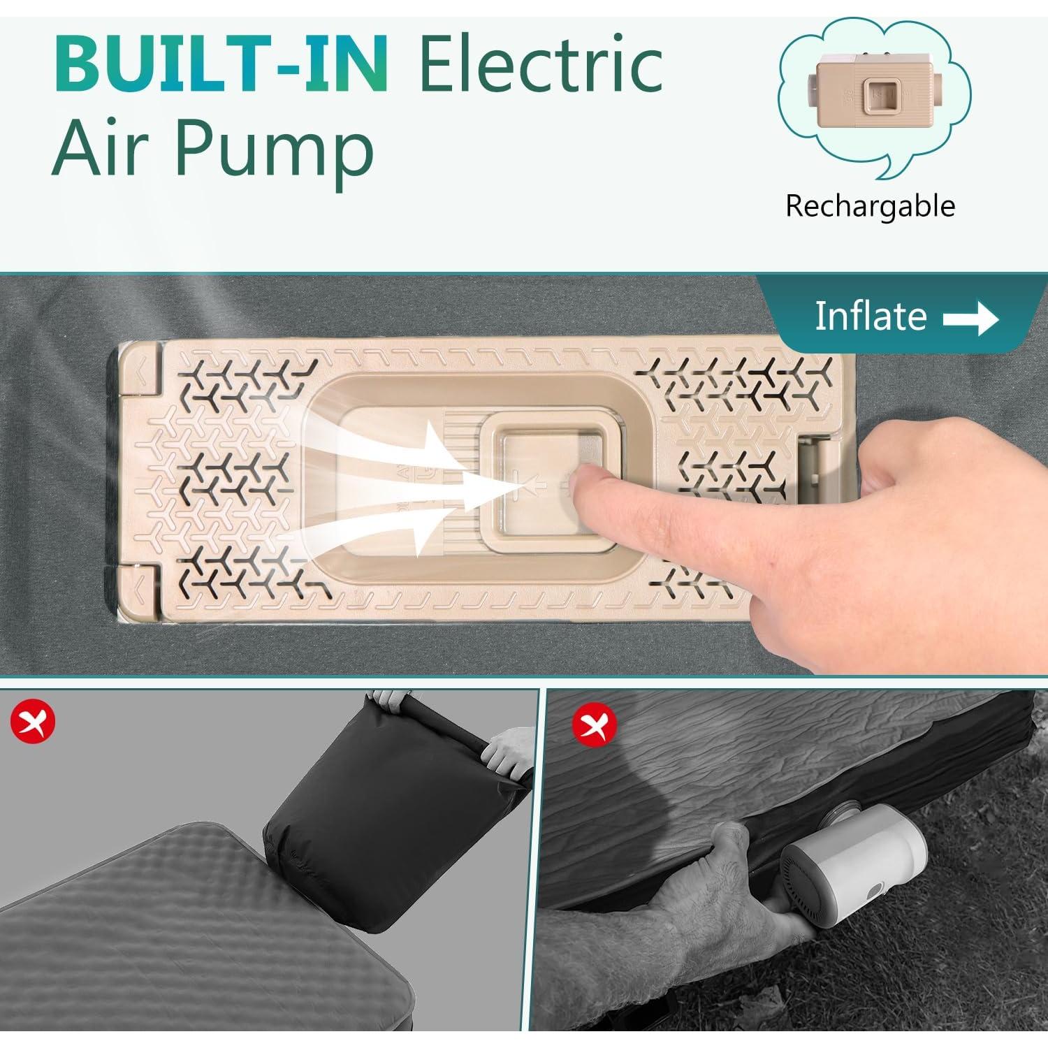 Self Inflating Sleeping Pad with Electric Pump, 4" Ultra-Thick Memory Foam Camping Pad with Pillow, 9.5 R-Value Insulated Camping Mattress, Grey