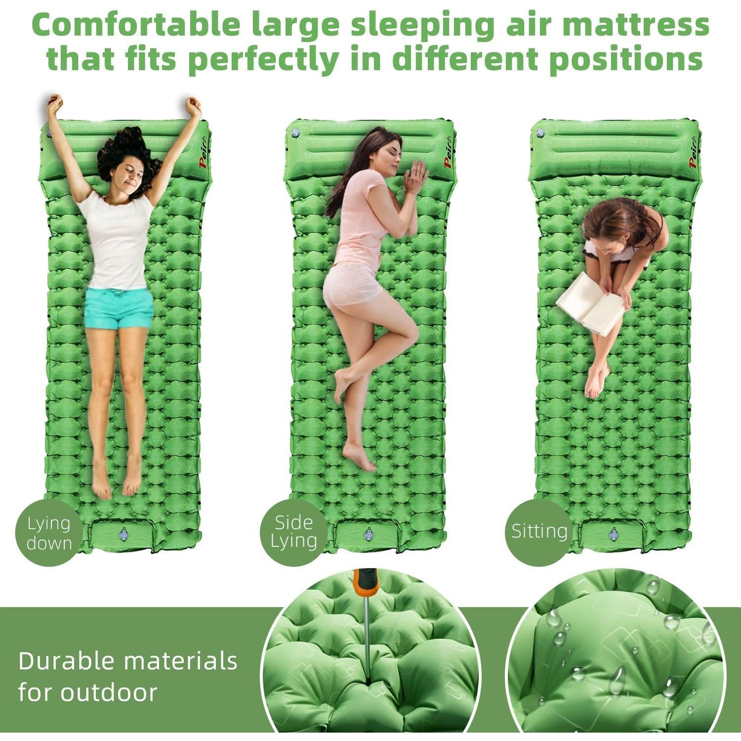 Almohadilla de Camping Inflable Peirhw 200x68.5cm con Cojín