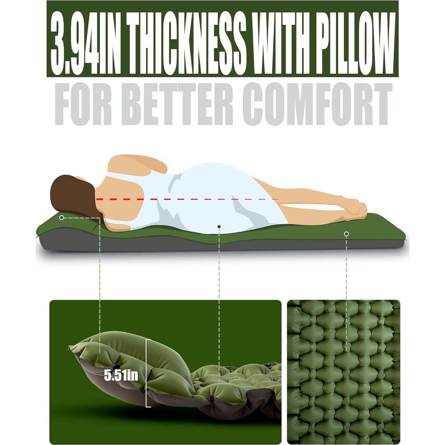 Almohadilla de Dormir AKSOUL Autoinflable 3.94" Gruesa Camping