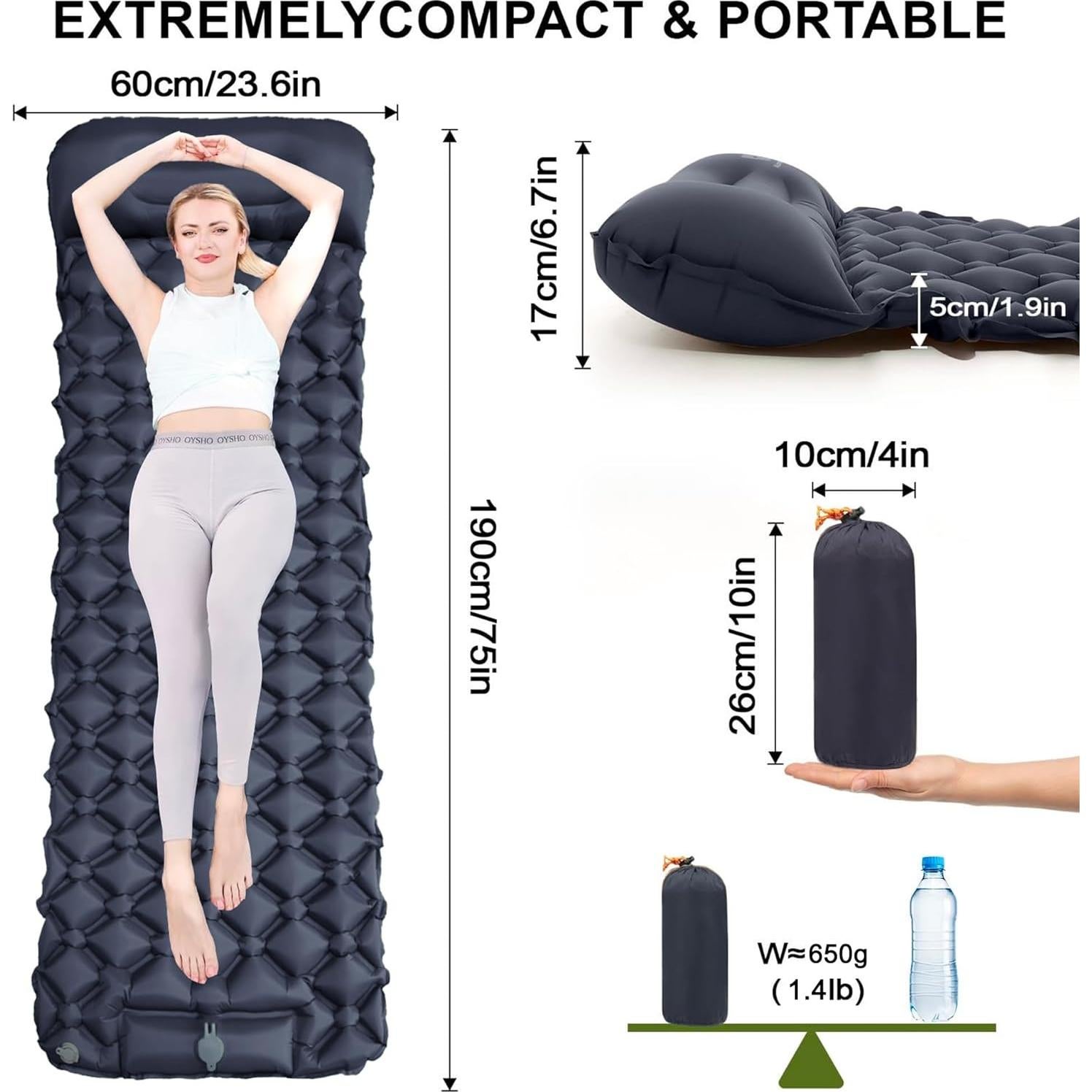 Ultralight Inflatable Camping Sleeping Pad – Compact Built-in Pillow,Waterproof & Durable –Connects to Double Bed and Ideal for Camping, Hiking & Outdoor Adventures