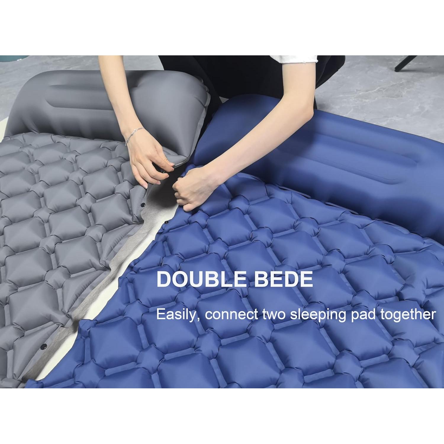 Ultralight Inflatable Camping Sleeping Pad – Compact Built-in Pillow,Waterproof & Durable –Connects to Double Bed and Ideal for Camping, Hiking & Outdoor Adventures