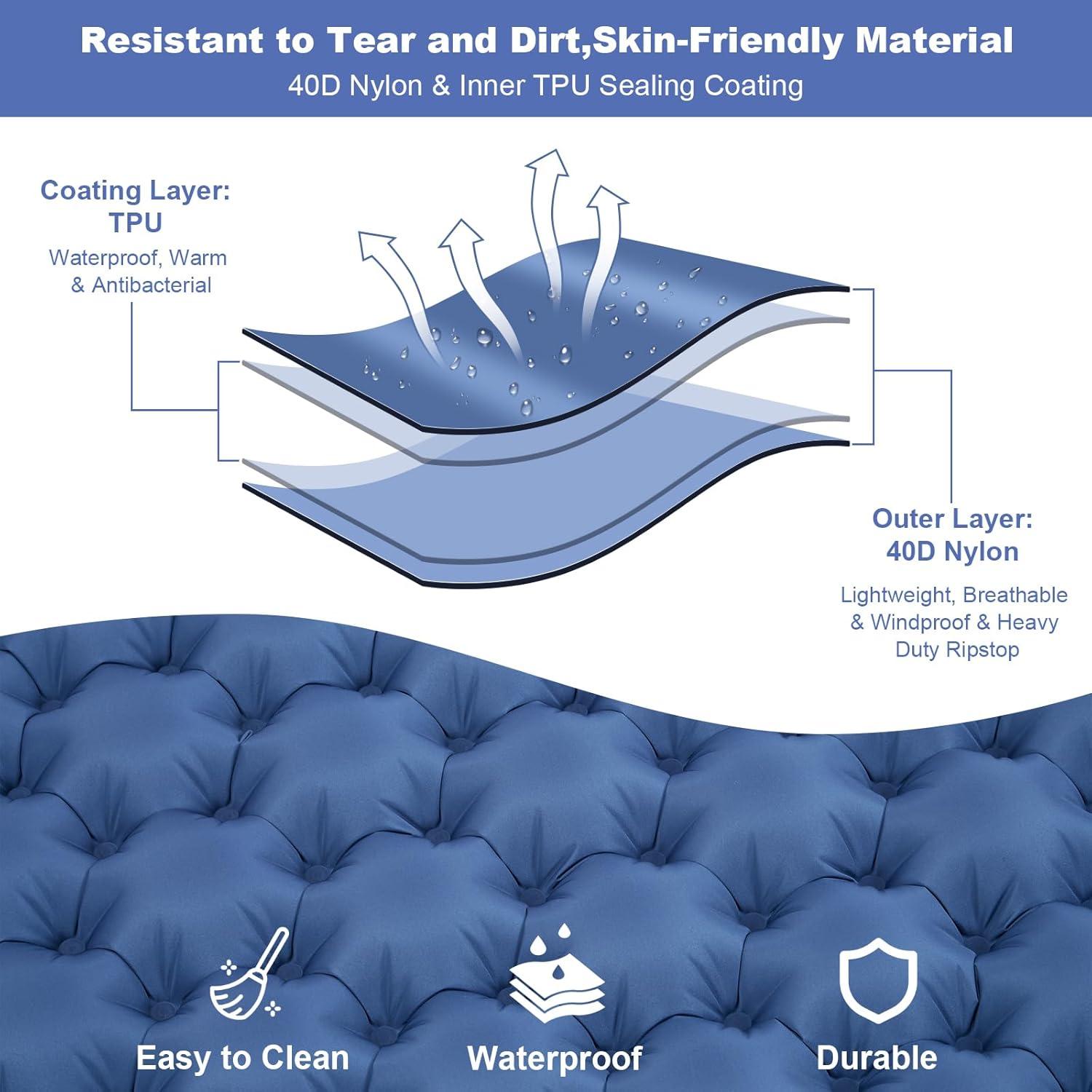 CAMULAND Camping Mattress 2 Person, Double Sleeping Pad for Camping Mat Inflatable Air Bed with Pillow Built-in Foot Pump Backpacking Hiking Traveling Gear Compact Self Inflating