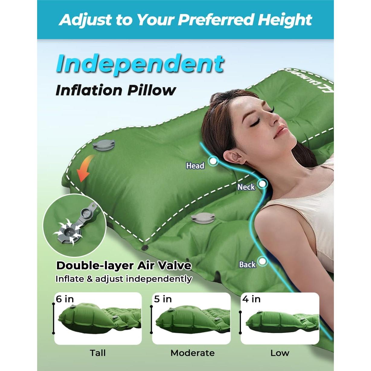 Colchoneta Inflable CALMCREST 200x70cm con Almohada Ajustable