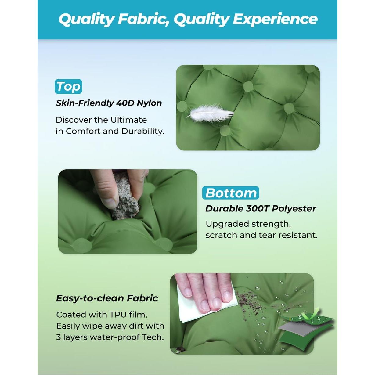 Colchoneta Inflable CALMCREST 200x70cm con Almohada Ajustable