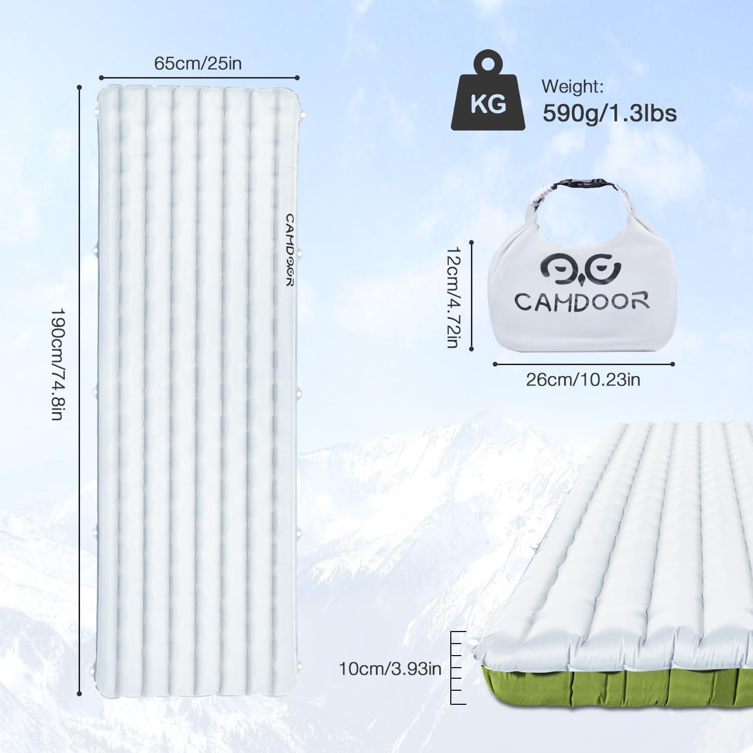 Colchoneta Inflable Aislada CAMDOOR 190x65cm 10cm 200kg