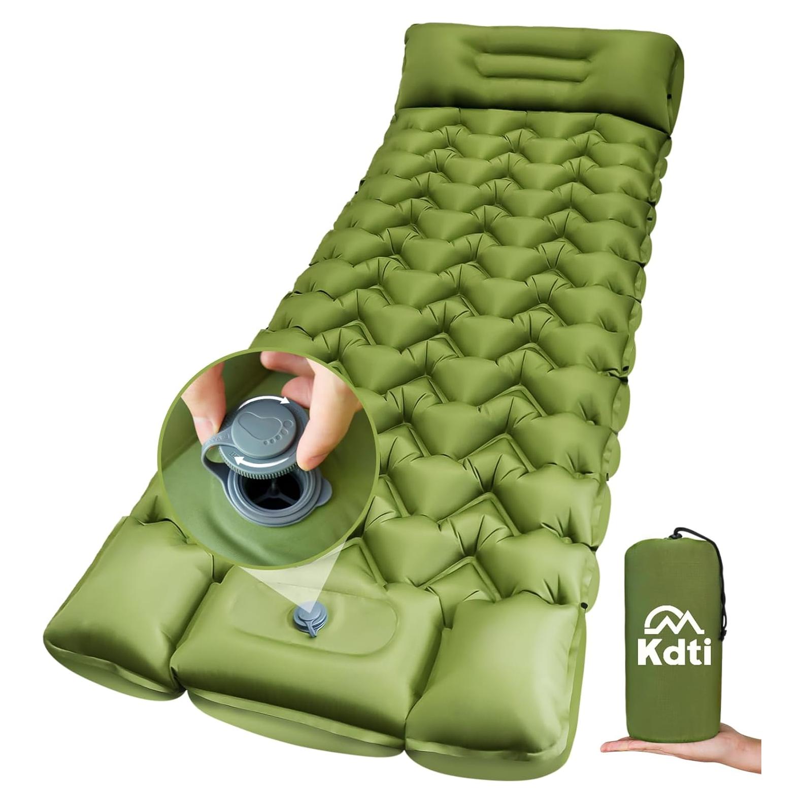 Camping Sleeping Pad with Pillow, Built-in Foot Pump Inflatable Sleeping Pad, Ultralight Air Mattress, Durable Waterproof Camping Pad for for Tent, Backpacking, Hiking