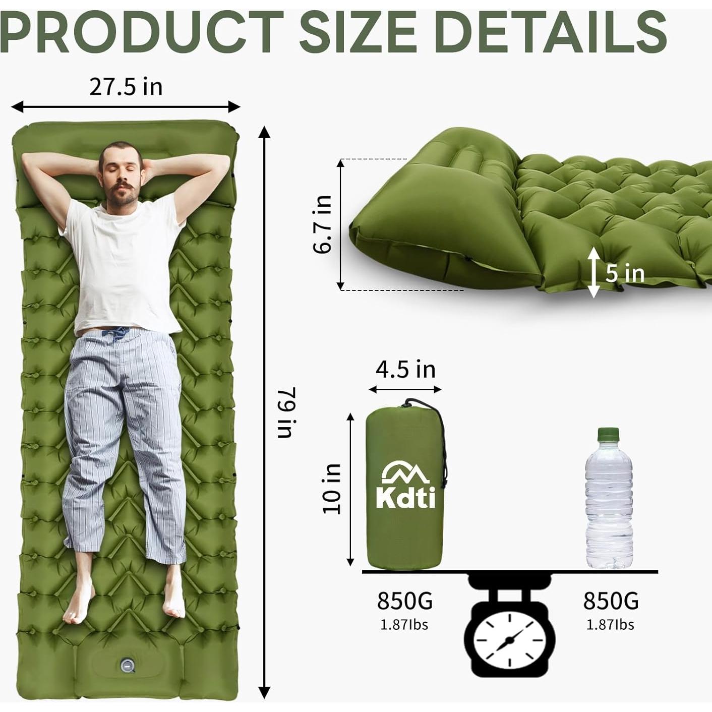 Camping Sleeping Pad with Pillow, Built-in Foot Pump Inflatable Sleeping Pad, Ultralight Air Mattress, Durable Waterproof Camping Pad for for Tent, Backpacking, Hiking