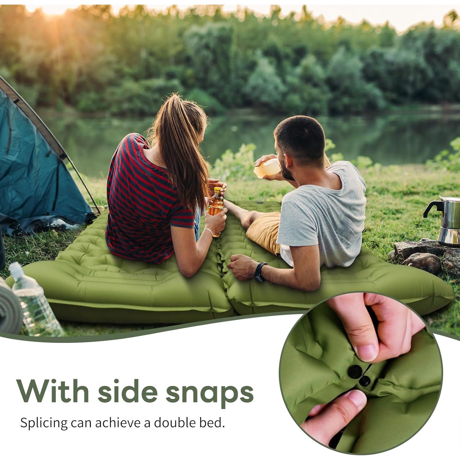 Camping Sleeping Pad with Pillow, Built-in Foot Pump Inflatable Sleeping Pad, Ultralight Air Mattress, Durable Waterproof Camping Pad for for Tent, Backpacking, Hiking