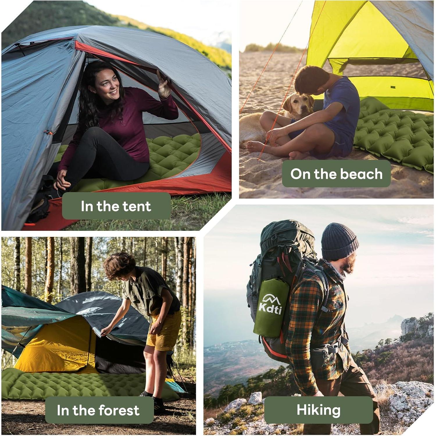 Camping Sleeping Pad with Pillow, Built-in Foot Pump Inflatable Sleeping Pad, Ultralight Air Mattress, Durable Waterproof Camping Pad for for Tent, Backpacking, Hiking