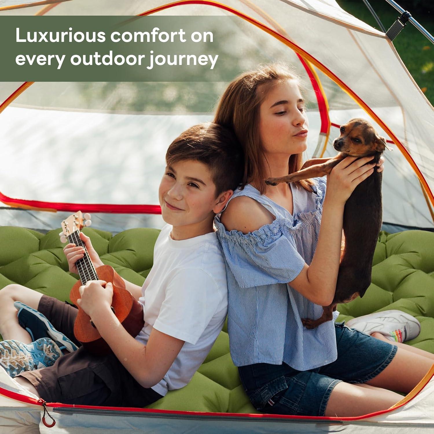 Camping Sleeping Pad with Pillow, Built-in Foot Pump Inflatable Sleeping Pad, Ultralight Air Mattress, Durable Waterproof Camping Pad for for Tent, Backpacking, Hiking