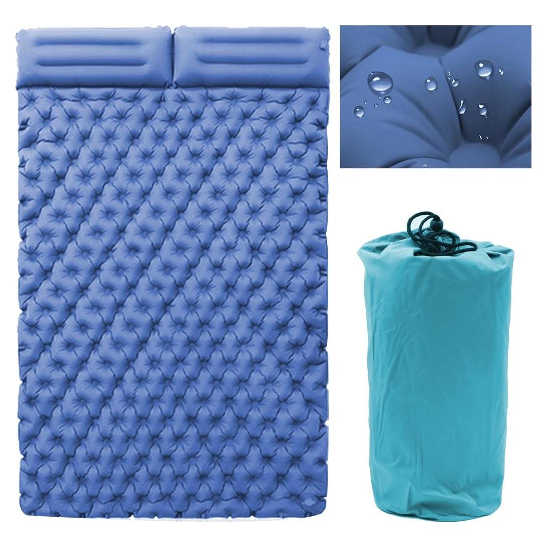 Double Sleeping Pad for Camping, Extra Thickness Inflatable Sleeping Mat with Pillow Built-in Pump, Inflatable & Compact Camping Hiking Traveling