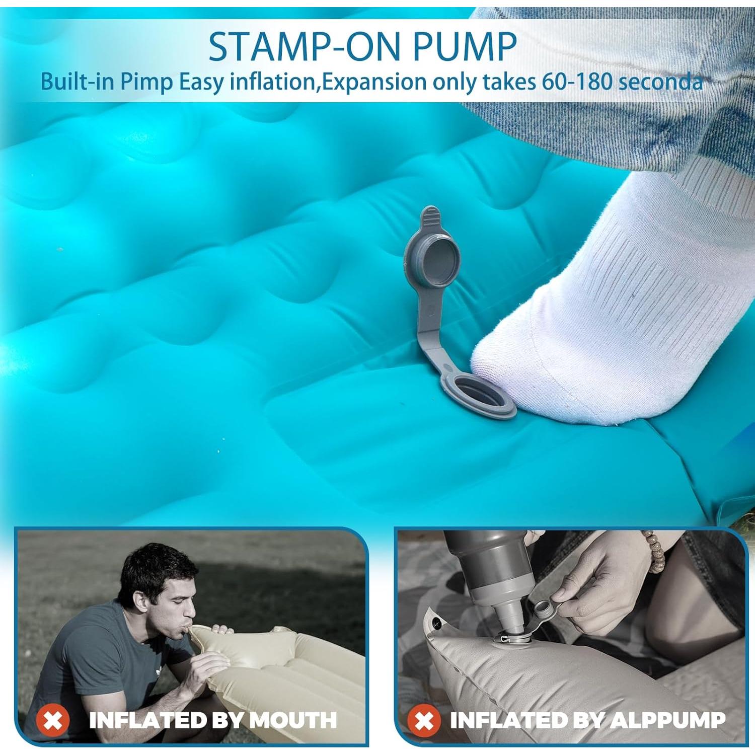 Double Sleeping Pad for Camping, Extra Thickness Inflatable Sleeping Mat with Pillow Built-in Pump, Inflatable & Compact Camping Hiking Traveling