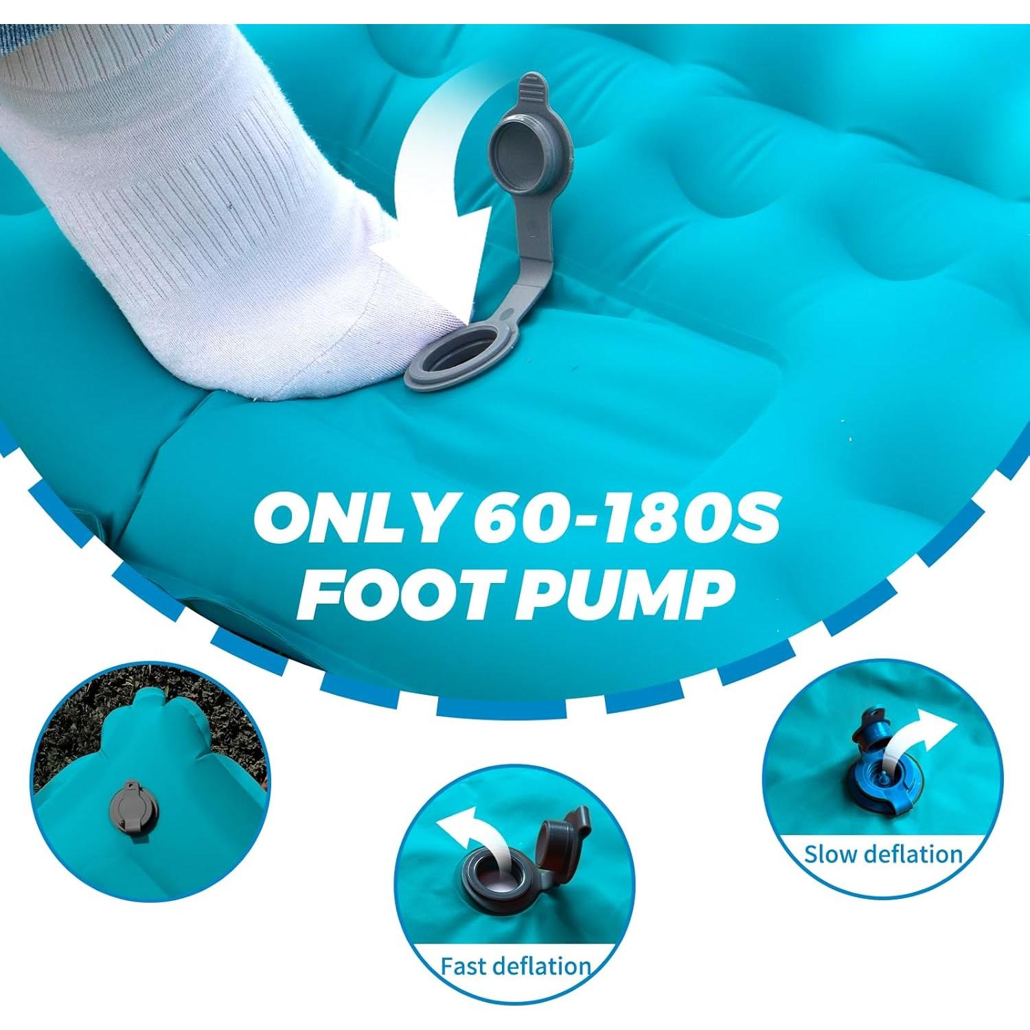 Double Sleeping Pad for Camping, Extra Thickness Inflatable Sleeping Mat with Pillow Built-in Pump, Inflatable & Compact Camping Hiking Traveling