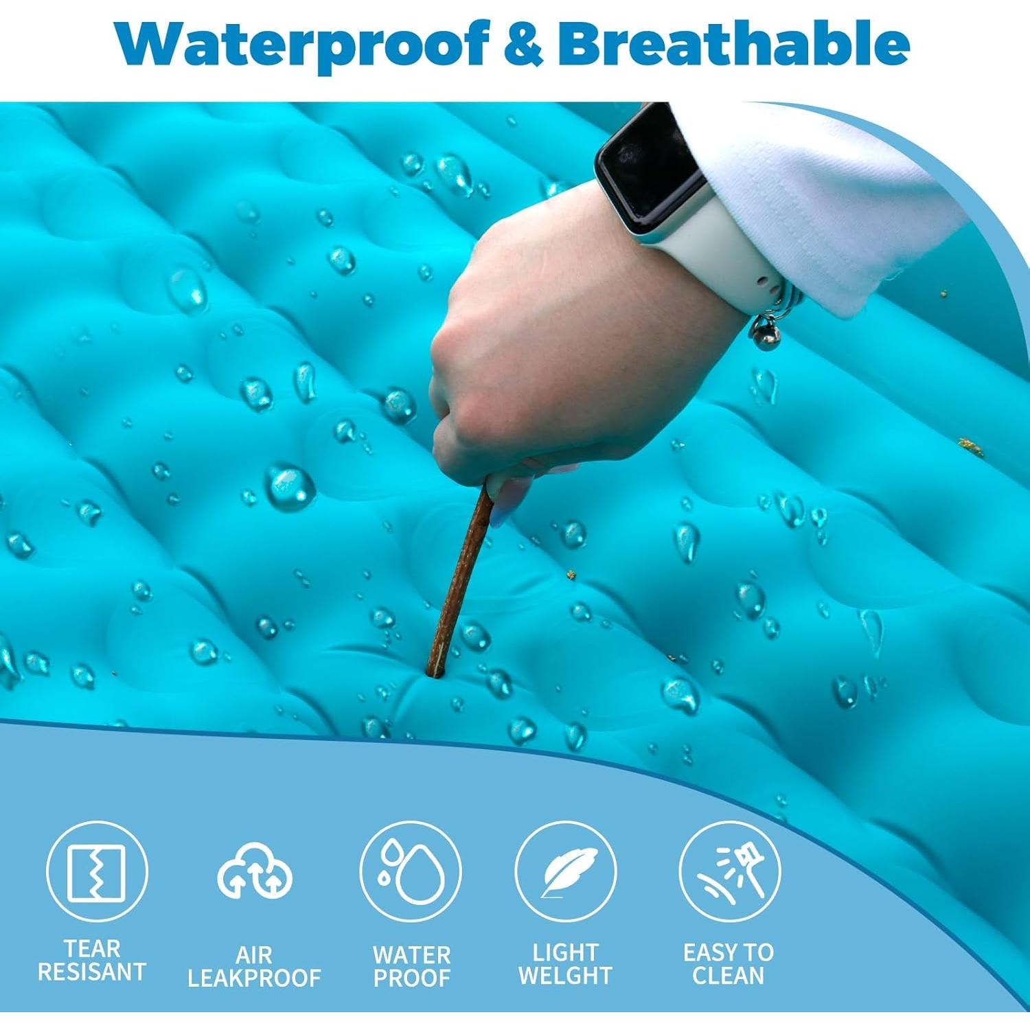 Double Sleeping Pad for Camping, Extra Thickness Inflatable Sleeping Mat with Pillow Built-in Pump, Inflatable & Compact Camping Hiking Traveling