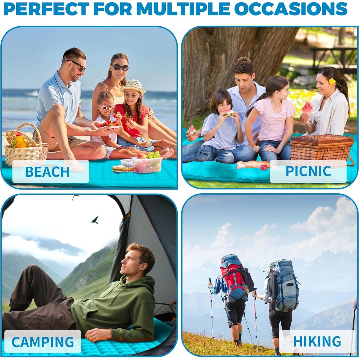 Double Sleeping Pad for Camping, Extra Thickness Inflatable Sleeping Mat with Pillow Built-in Pump, Inflatable & Compact Camping Hiking Traveling