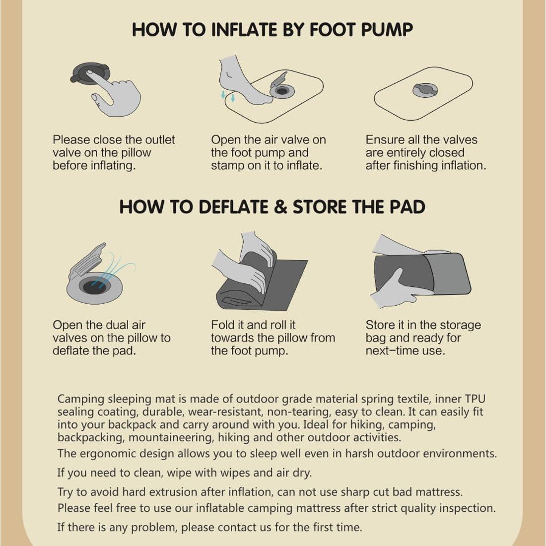 Double Sleeping Pad for Camping, Extra Thickness Inflatable Sleeping Mat with Pillow Built-in Pump, Inflatable & Compact Camping Hiking Traveling