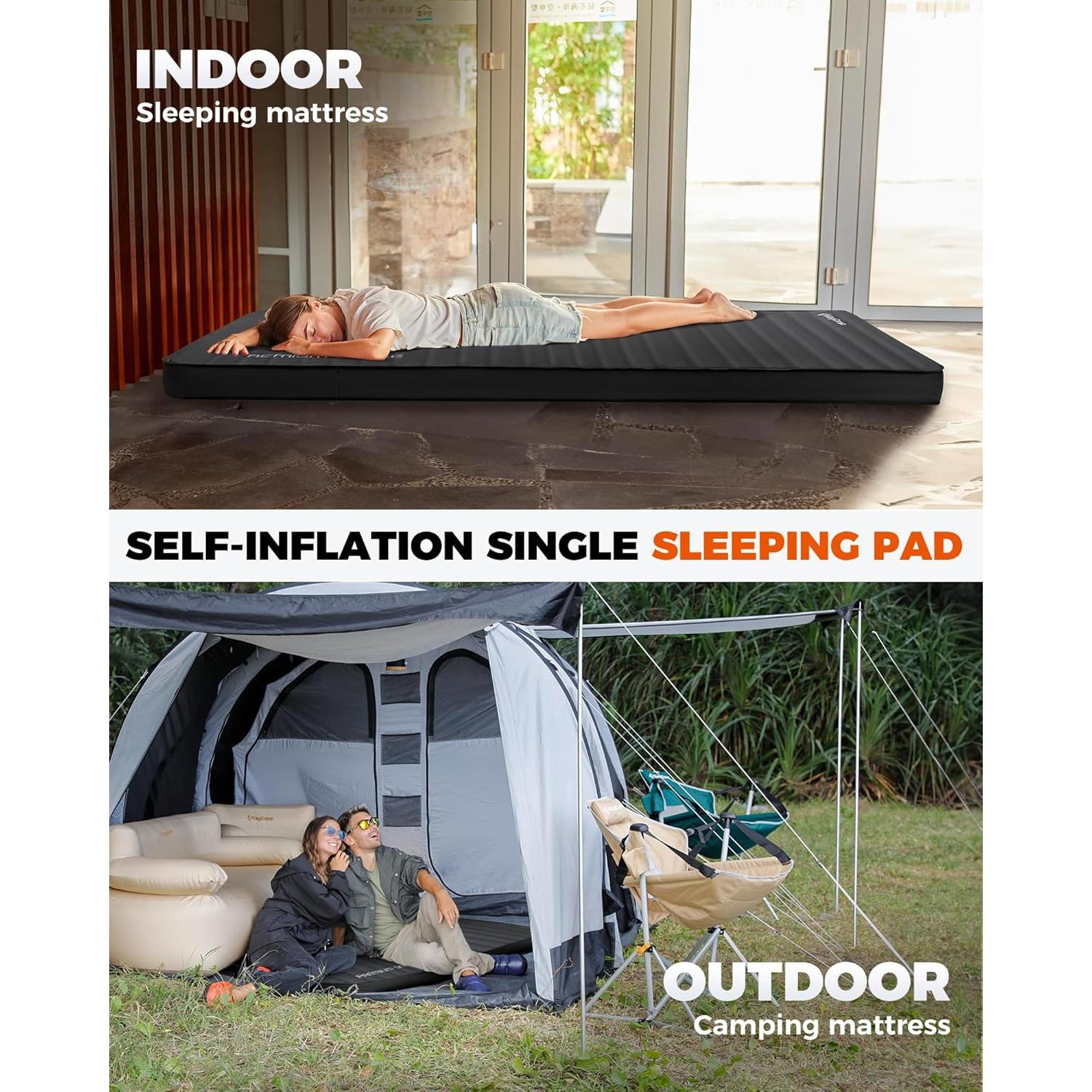 Colchón Inflable KingCamp 3" (7.62 cm) Autoinflable Negro