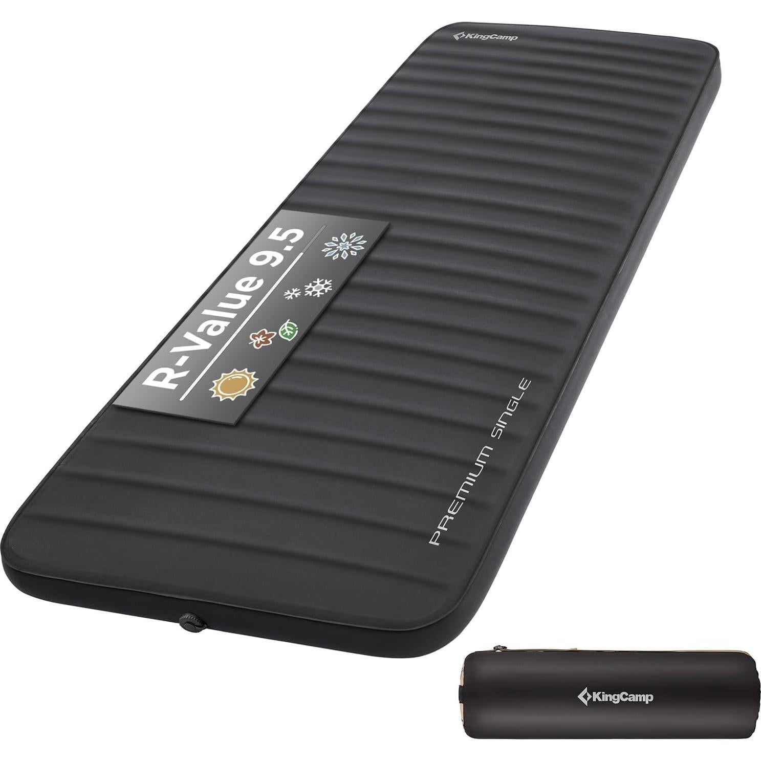 Colchón Inflable KingCamp 3" (7.62 cm) Autoinflable Negro