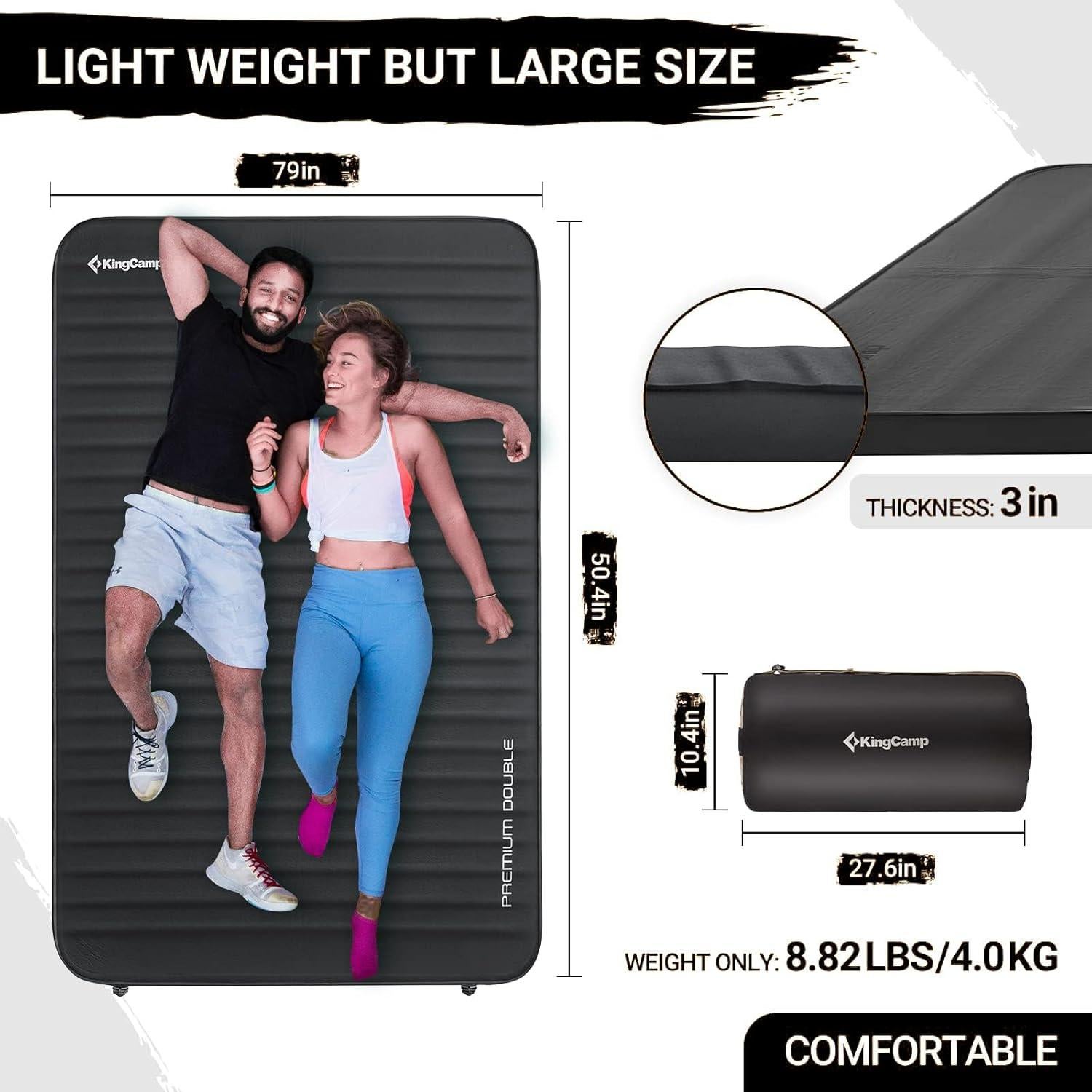 Colchón de Camping Doble Autoinflable KingCamp Lujo 3D 200x128cm