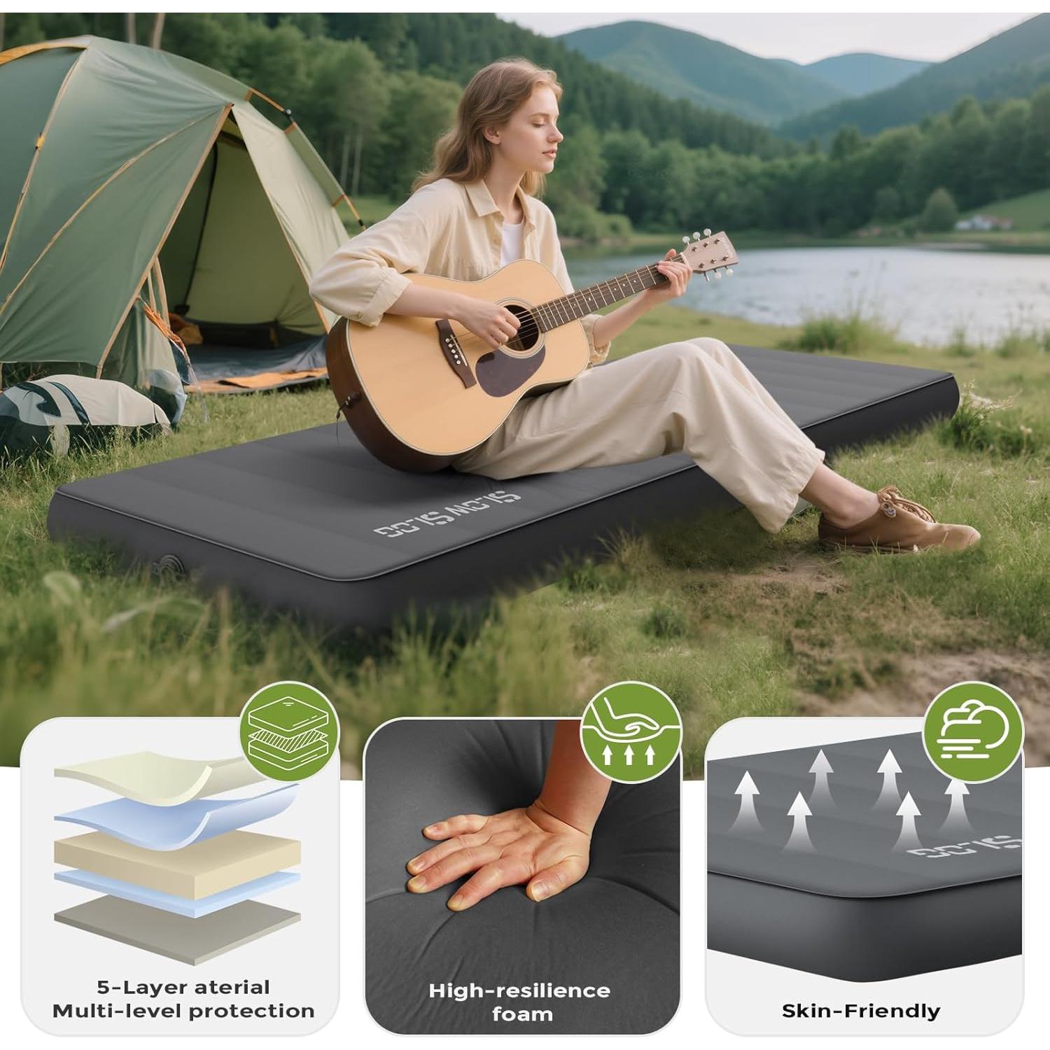 Self-Inflating Sleeping Pad with Portable Electric Air Pump, 4in Thick Memory Foam Camping Mattress for Tent Cot & Car Travel, Fast Inflate & Deflate Camping Pad