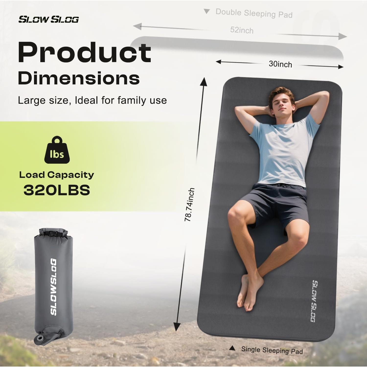 Self-Inflating Sleeping Pad with Portable Electric Air Pump, 4in Thick Memory Foam Camping Mattress for Tent Cot & Car Travel, Fast Inflate & Deflate Camping Pad