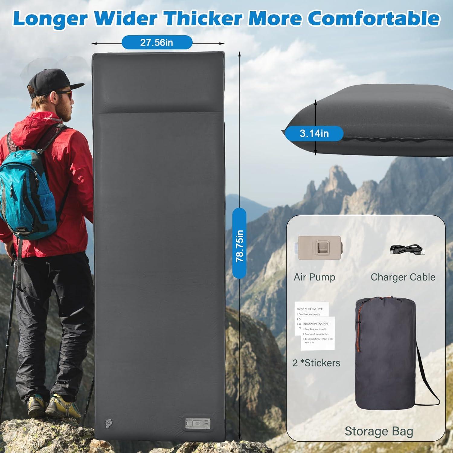 Colchoneta de Camping Autoinflable DOYXC 8 cm con Almohada