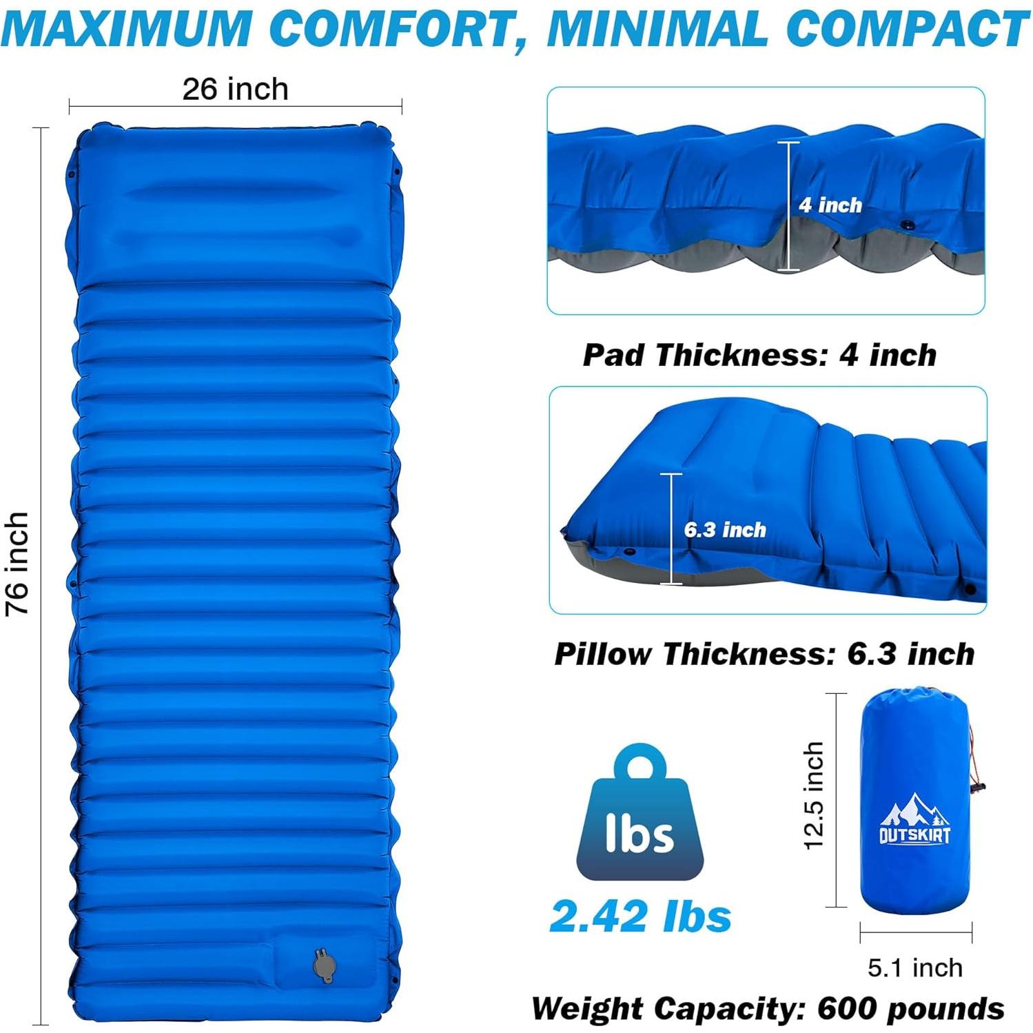 Colchón Inflable Individual OUTSKIRT 10.16 cm con Bomba y Almohada