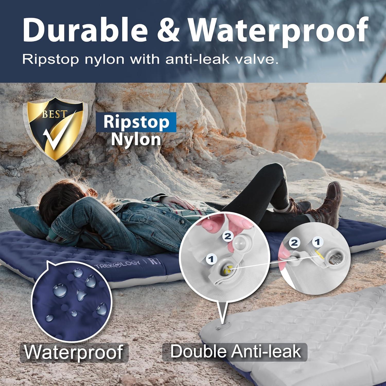 TREKOLOGY ULR7 Camping Sleeping Pad & ALUFT Pro SE Inflatable Pillow Bundle– Ultra-Light Insulated Sleeping Mat with Foam-Padded Case Camping Pillow– Perfect for Backpacking, Hiking & Outdoor Comfort