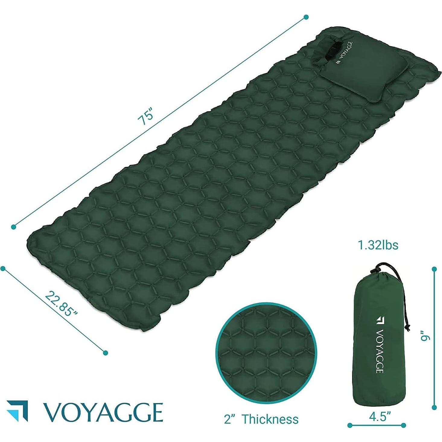 Colchón de Camping VOYAGGE Verde Oscuro Compacto y Ligero