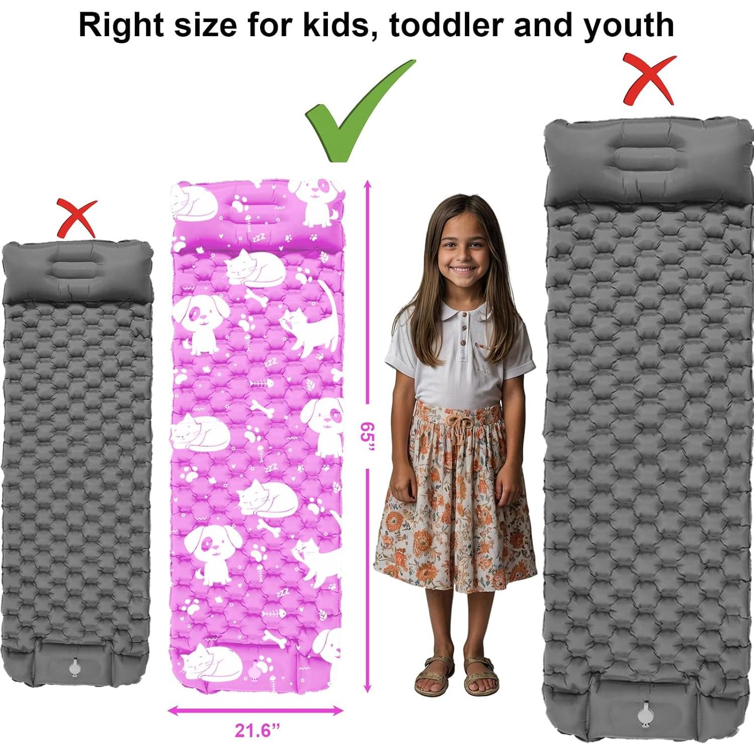 Colchón Inflable KidzAdventure 1.65m con Bomba y Almohada Rosa