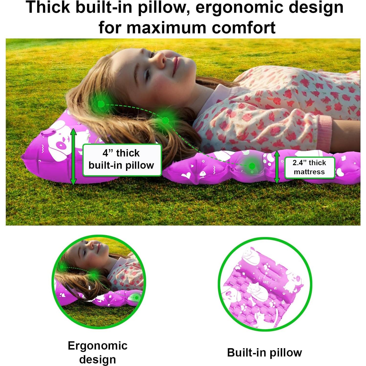 Colchón Inflable KidzAdventure 1.65m con Bomba y Almohada Rosa