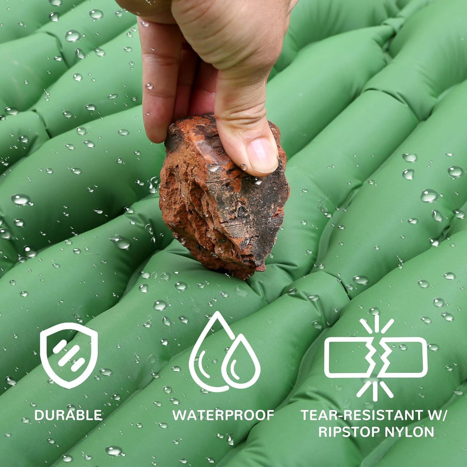 Camping Sleeping Pad Air Mattress - Inflatable Ultralight Ergonomic Design Compact Airpad Backpacking Hiking Outdoor Activities Green